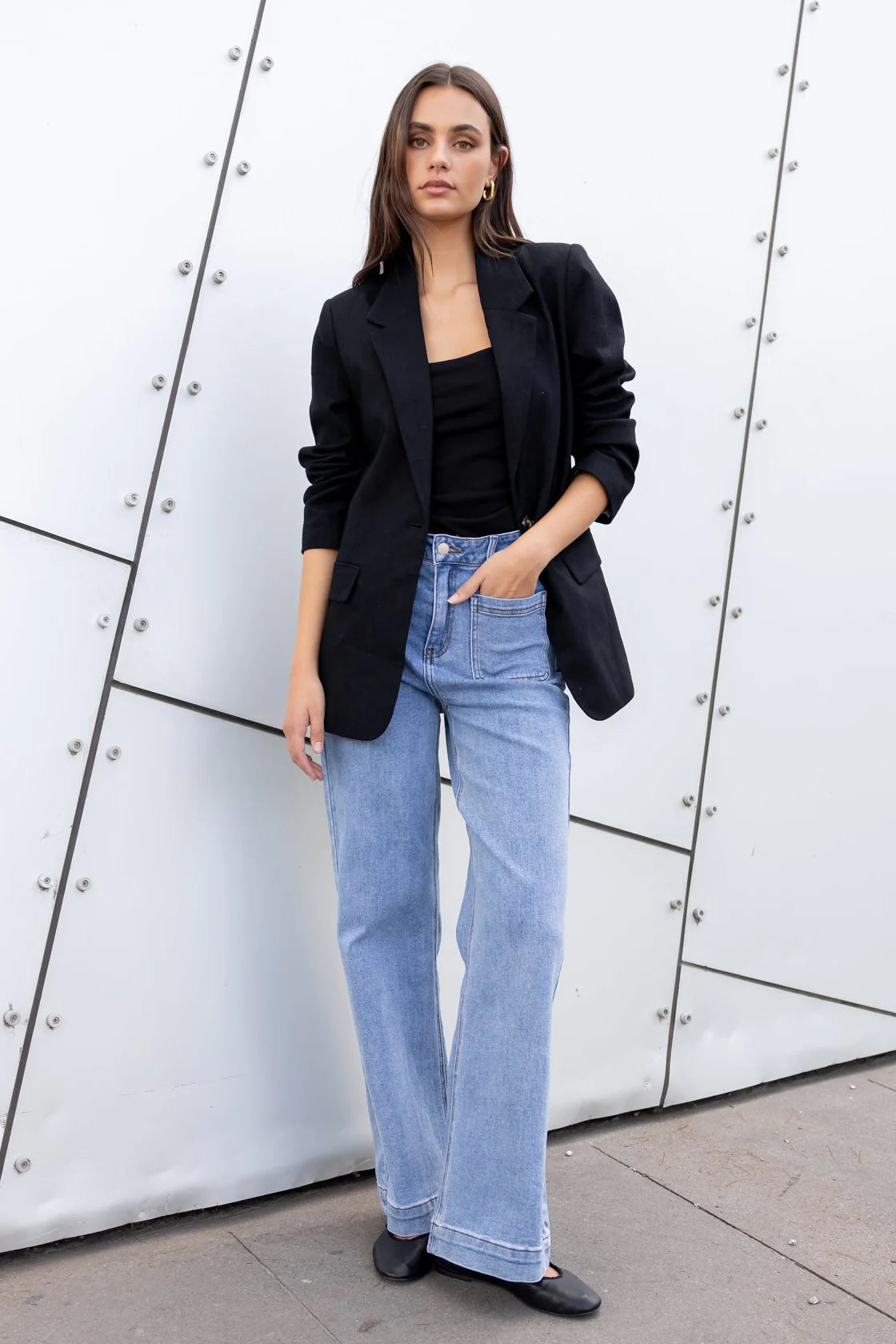 Dock Black Ramie Rolled Sleeve Blazer
