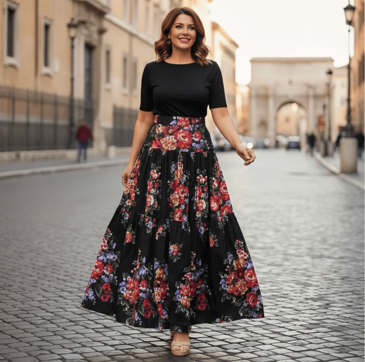 Floralia Italiana Black Cotton Maxi Skirt