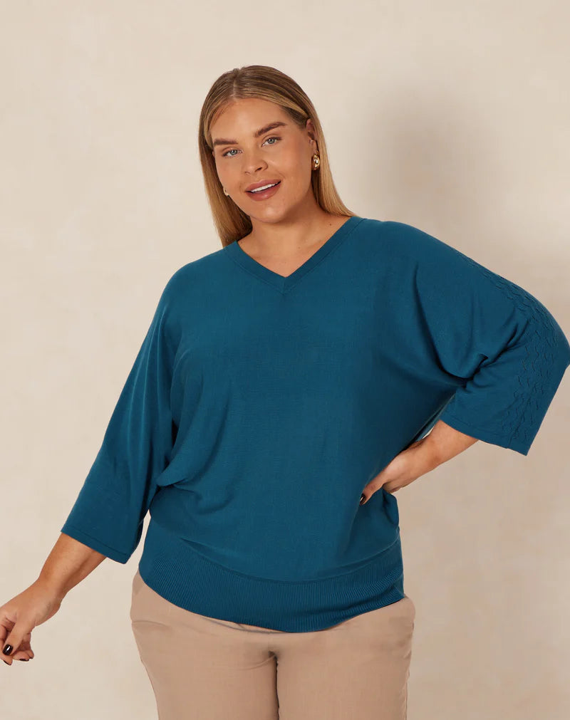 Harper Tencel V-neck Knitted Top - Teal