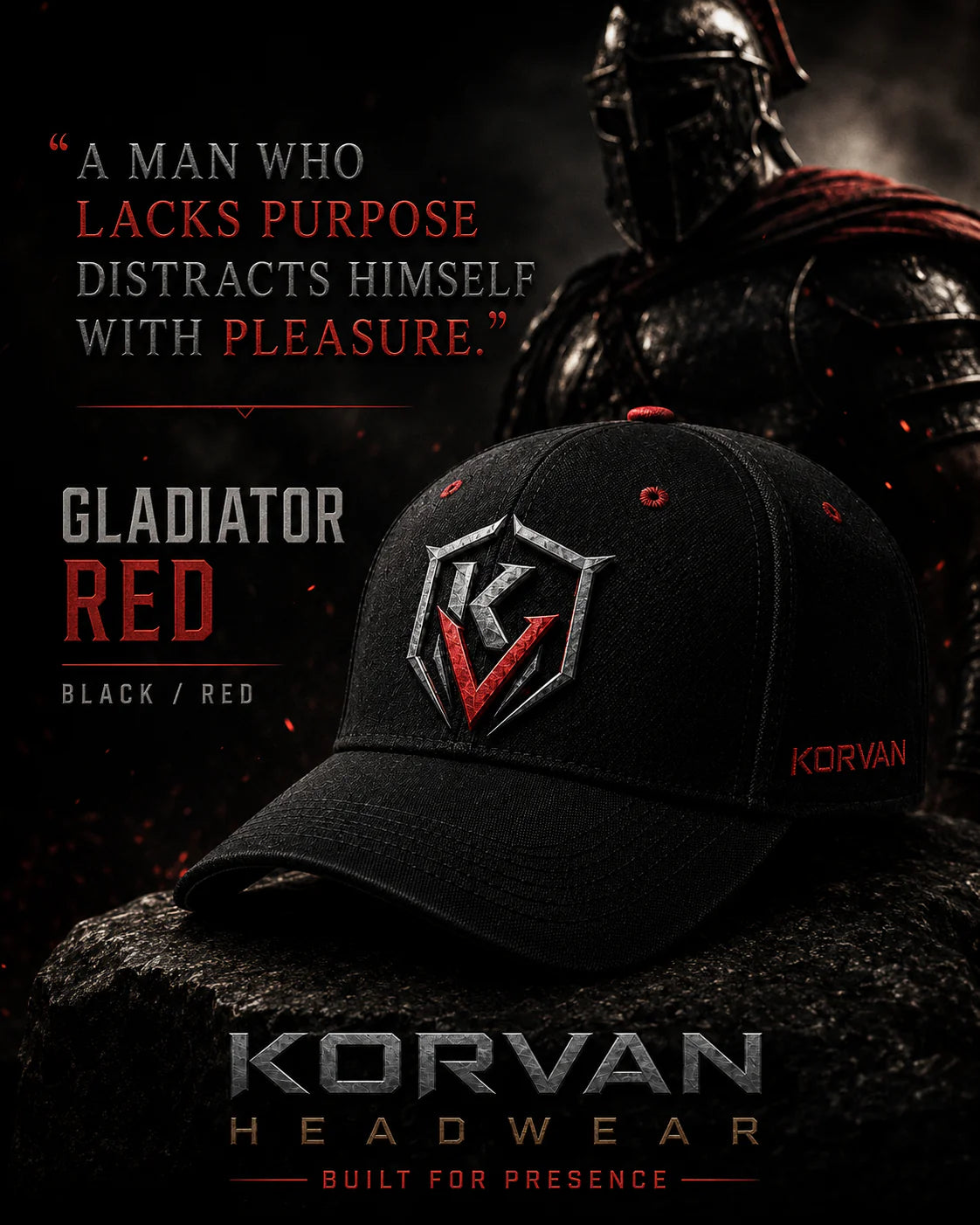 KORVAN Gladiator Red Deep-Fit A-Frame Cap