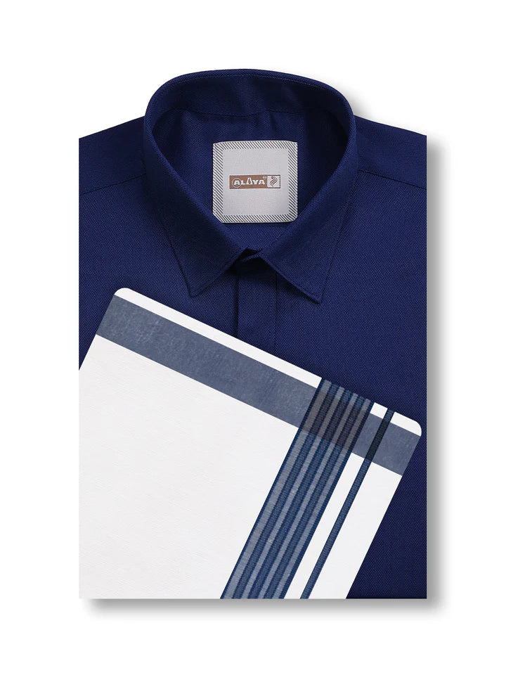 Majesty Color Shirt & Fancy Border Single Dhoti - Deep Cove