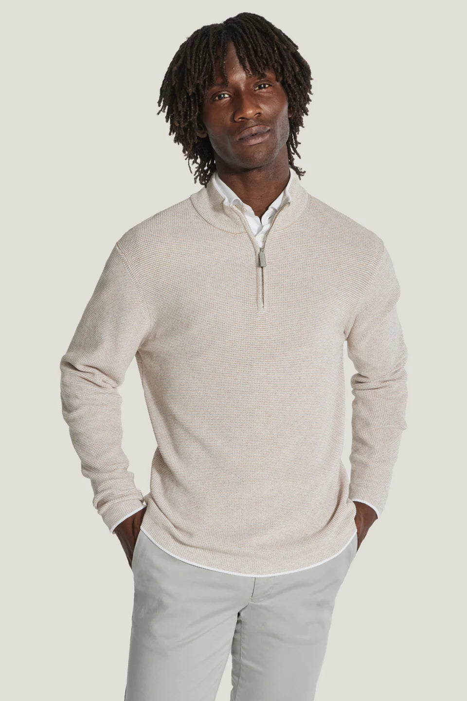 Sand Melange Quarter Zip Sweater