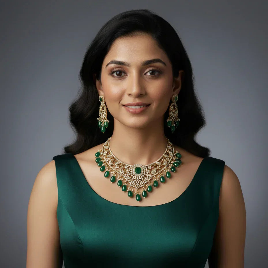 Victorian Green Peacock Necklace